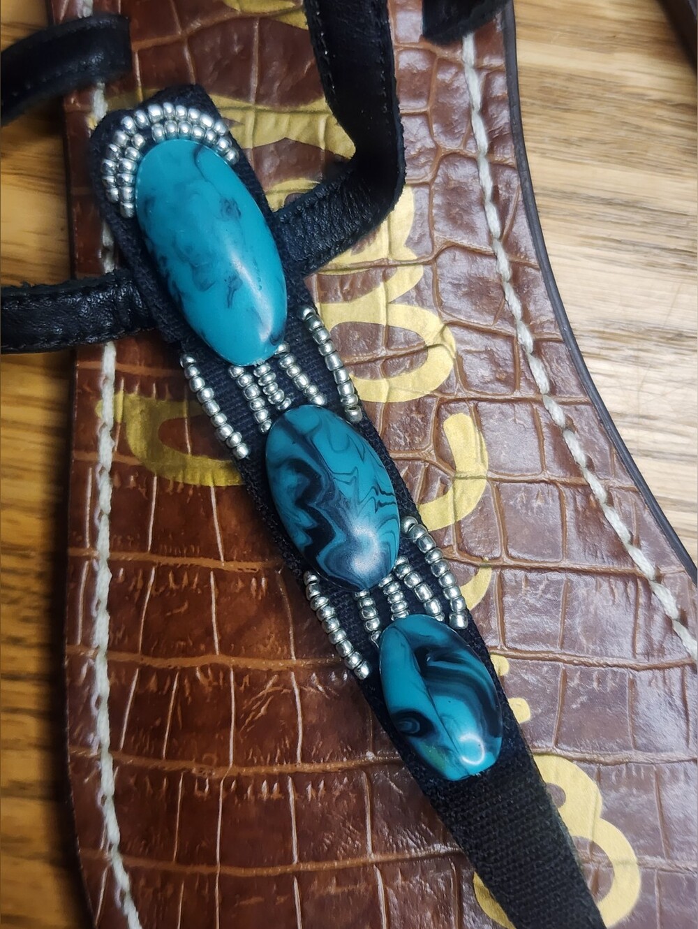 Sam Edelman Gigi Turquoise Stone Leather Ankle Strap Sandal Women Size 9M - Picture 2 of 3